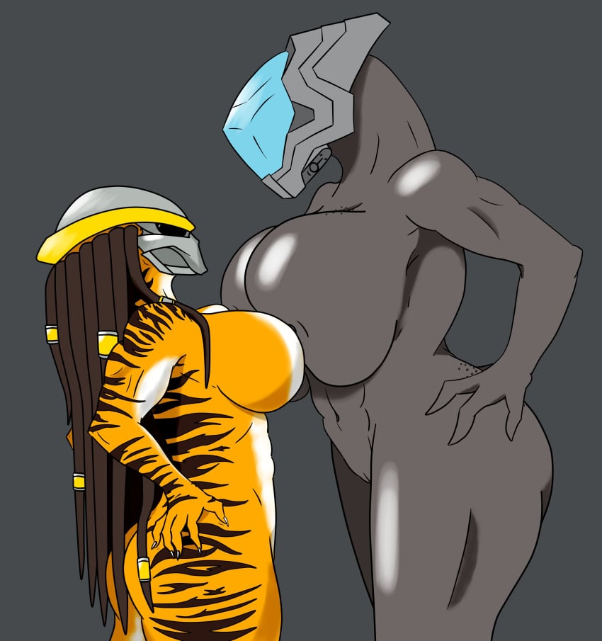 2021 5_fingers abs absurd_res alien alien_humanoid armor artist_request ass barely_visible_genitalia barely_visible_pussy big_breasts breast_size_difference breast_squish breasts breasts_frottage clothing colored comparing comparing_breasts curved_edge_(tbkaltoria) digital_drawing_(artwork) digital_media_(artwork) dreadlock_cuffs duo female female/female female_sangheili female_yautja fingers flat_colors genitals glistening glistening_armor glistening_body glistening_breasts glistening_headgear glistening_helmet grey_background grey_body halo_(series) headgear headgear_only headwear headwear_only helmet helmet_only hi_res huge_breasts humanoid markings mask mask_only microsoft mostly_nude muscular muscular_female muscular_humanoid nails non-mammal_breasts not_furry nude orange_body portrait predator_(franchise) predator_hunting_grounds pussy sangheili shaded sharp_nails simple_background simple_shading size_difference squish striped_body striped_markings stripes tbkaltoria thick_thighs three-quarter_portrait wide_hips xbox_game_studios yautja