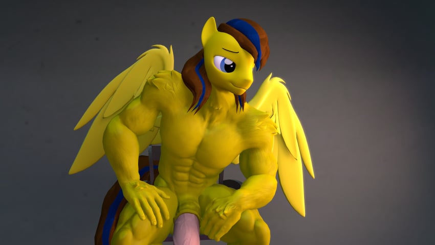 3d_(artwork) abs absurd_res animal_genitalia animal_penis anthro balls bedroom_eyes belly big_penis big_wings chair digital_media_(artwork) equid equine equine_penis fan_character featureless_chest flaccid friendship_is_magic fur furniture genitals gigachad gradient_background hair half-closed_eyes hand_on_leg hands_on_legs hasbro hi_res horse large_wings lemon_box long_hair long_mane long_tail male male_only mammal medial_ring meme muscular muscular_anthro muscular_male muscular_thighs my_little_pony narrowed_eyes navel nude olkategrin on_chair pegasus penis pony seductive simple_background sitting sitting_on_chair smile solo source_filmmaker tail thick_penis vein veiny_balls veiny_penis wings yellow_body yellow_fur