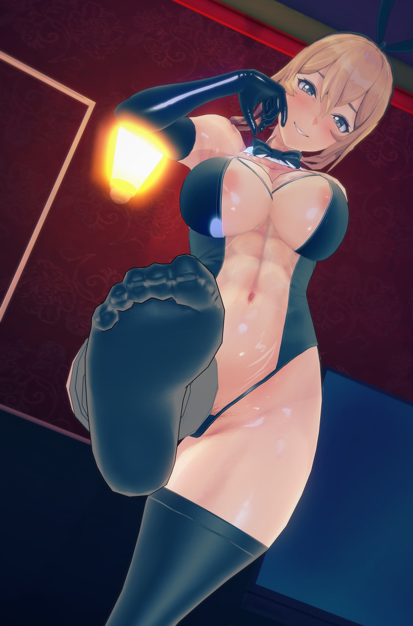 1girls 5_toes areolae big_breasts black_legwear black_stockings blush breasts cocoron female female_only genshin_impact huge_breasts jean_gunnhildr koikatsu large_breasts legwear smile stockings thick_thighs thighs voluptuous