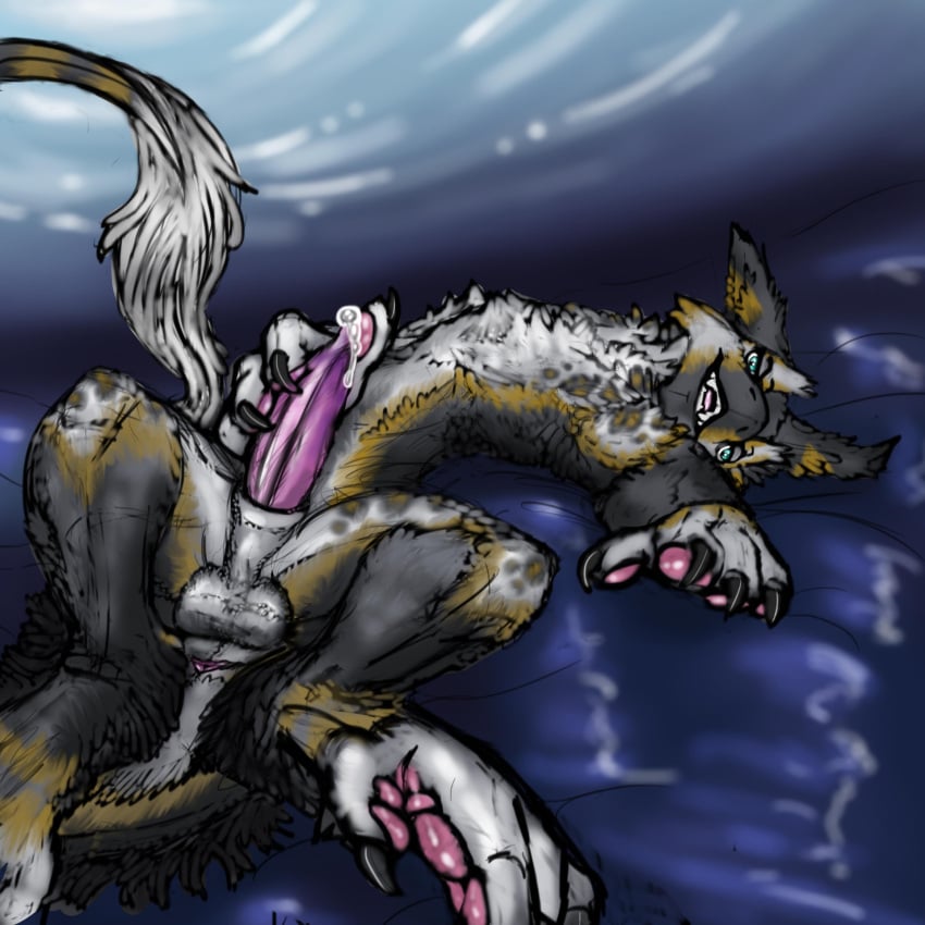 1:1 2022 anthro anus ass balls bodily_fluids brown_body brown_fur claws erection feet fur genital_fluids genitals grey_body grey_fur hi_res holding_penis looking_at_viewer lying male mammal masturbation multicolored_body multicolored_fur nude on_back pawpads paws penile penile_masturbation penis precum presenting presenting_hindquarters presenting_penis sergal solo spread_legs spreading tatsuchan18 white_body white_fur