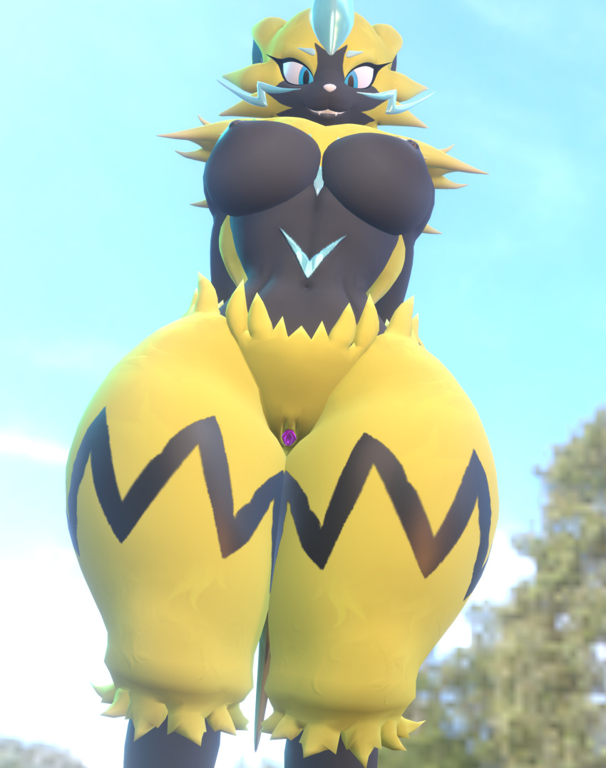 3d 3d_(artwork) anthro female female_focus female_only female_pokemon large_breasts legendary_pokemon nintendo pokémon_(species) pokemon thick xlkev zeraora