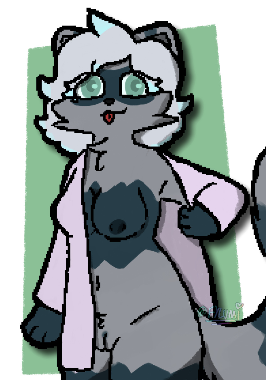 absurd_res alpha_channel anthro areola blep breasts cheek_tuft chubby_female clothing coat domestic_ferret facial_tuft female femlumi(fylumi) flashing fluffy fluffy_tail footprint fylumi genitals green_eyes grey_body hair hi_res hybrid lab_coat leg_markings mammal markings mustelid musteline neck_tuft nipples nude pawprint pink_clothing pink_underwear procyonid pussy raccoon shaded simple_background simple_coloring simple_shading slightly_chubby solo solo_focus tail thigh_markings tongue tongue_out toony topwear true_musteline tuft underwear weasel white_hair