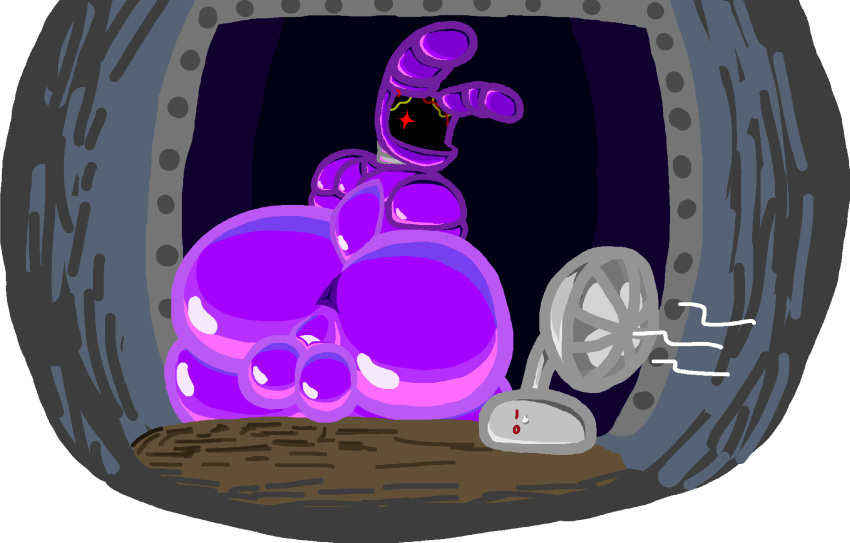 1_eye 2022 absurd_res alpha_channel animatronic anthro anus ass ass_focus backsack balloon balls barely_visible_anus big_butt bonnie_(fnaf) butt_focus cables curvy_male diamondtears digital_media_(artwork) doorframe fan_(fnaf) five_nights_at_freddy's five_nights_at_freddy's_2 genitals gift girly glowing glowing_eyes hi_res inflatable lagomorph leporid looking_at_viewer looking_back machine male male_only mammal perineum rabbit red_eyes robot scottgames scut_tail short_tail simple_background solo steel tail thick_thighs transparent_background withered_bonnie y_anus