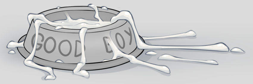 3:1 bodily_fluids bowl clyde_wolf container cum cum_in_bowl cum_on_ground cum_strand english_text excessive_cum excessive_genital_fluids genital_fluids good_boy hi_res monochrome object_focus pet_bowl text zero_pictured