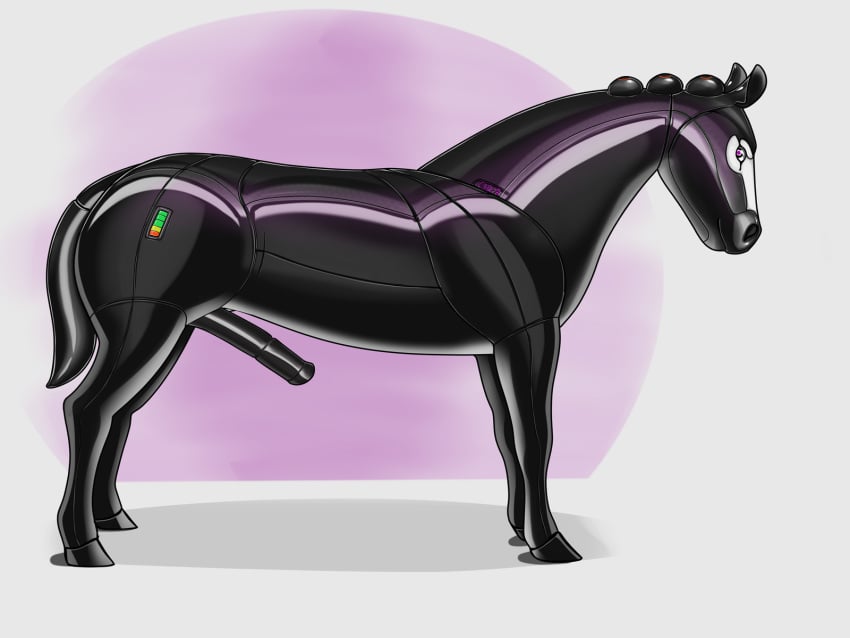 4:3 abstract_background adeer black_body equid equine erection feral genitals hi_res horse machine male mammal meter penis purple_eyes robot signature solo