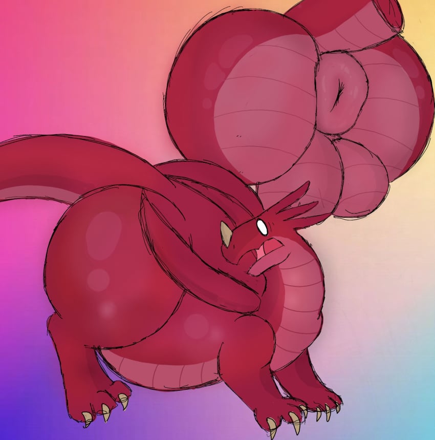 anus ass balls big_anus big_balls big_butt donut_anus dragon feral flustered genitals hi_res huge_anus huge_balls huge_butt male pent_up plapjax pomegranate_(adamprotogen) puffy_anus red_body slightly_chubby solo thick_thighs wide_hips