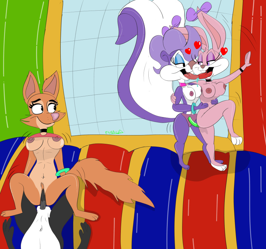 absurd_res anthro babs_bunny bounce_house breasts canid canine diane_foxington dildo dreamworks emanuelanimate female fifi_la_fume fox french_kissing group group_sex hi_res kissing licking looney_tunes mammal mephitid orgy partial_male pepe_le_pew sex sex_toy skunk strapon the_bad_guys tiny_toon_adventures tongue tongue_out warner_brothers