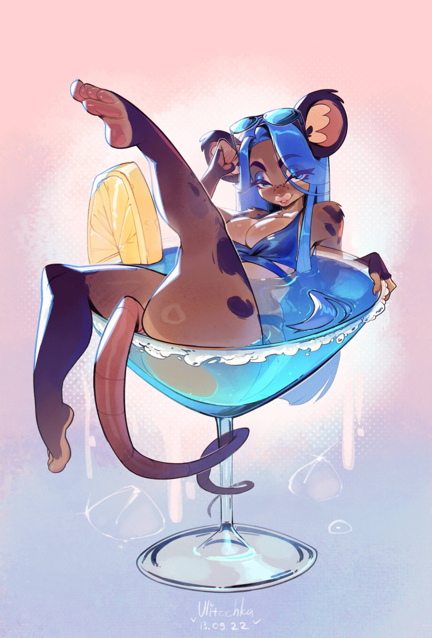 1girls 2020s 2022 4_toes 5_fingers against_surface alcohol anthro ass ass_on_glass barefoot bedroom_eyes beverage big_breasts big_butt bikini bite biting_lip black_spots blue_bikini blue_clothing blue_eyes blue_hair blue_swimwear breasts brown_body brown_fur butt_squish claws cleavage clothed clothing cocktail cocktail_glass container countershade_feet countershading cup digital_media_(artwork) drink drinking_glass eyewear eyewear_on_head feet female female_only fingerless_(marking) fingers food fur glass glass_container glass_cup gradient_background hair hindpaw humanoid_feet humanoid_hands in_beverage jpeg lemon lemon_slice long_hair looking_at_viewer lounging mammal mouse murid murine narrowed_eyes nori_(peacheebelle) on_glass one_leg_up partially_submerged pawpads paws pink_pawpads pinup plantar_flexion plantigrade pose raised_foot raised_leg rodent seductive signature simple_background smile smiling smiling_at_viewer soles solo spots spotted_body spotted_fur squish straight_hair sunglasses sunglasses_on_head swimwear tail_wrapping tan_soles thick_thighs toe_claws toes ulitochka very_high_resolution voluptuous wide_hips