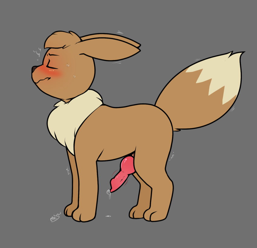 animal_genitalia animal_penis blush bodily_fluids brown_body brown_fur canine_penis digitigrade dripping eevee erection feral fur generation_1_pokemon genital_fluids genitals grey_background hi_res knot male mr._smile nintendo penis pent_up pokémon_(species) pokemon pokemon_(species) precum precum_drip quadruped signature simple_background solo sweat throbbing_knot throbbing_penis