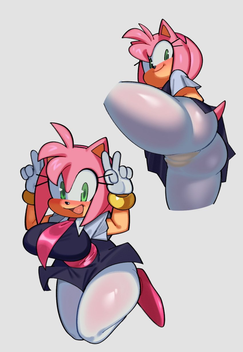 2023 amy_rose anthro ass big_butt blush bubble_butt camel_toe cameltoe clothed clothing double_v_sign eulipotyphlan female fiinel gesture gloves green_eyes hair handwear hedgehog hi_res huge_breasts looking_at_viewer looking_back mammal open_mouth open_smile pink_hair pussy pussy_visible_through_clothes see-through see-through_clothing sega simple_background smile smiling_at_viewer solo sonic_(series) sonic_the_hedgehog_(series) sonic_x thick_thighs tight_clothing tight_pants upskirt v_sign wide_hips