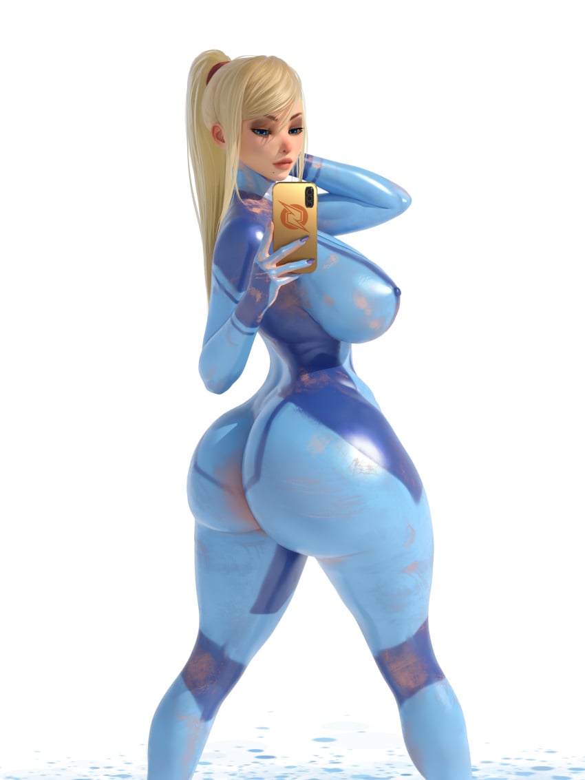 1girls 2d alternate_ass_size alternate_breast_size bimbo blonde_hair blue_eyes bodypaint busty color curvy digital_drawing_(artwork) exhibitionism exposed_nipples female_focus female_only female_pervert functionally_nude hourglass_figure huge_ass huge_breasts light-skinned_female long_hair looking_back metroid mole_under_mouth nintendo paint painted_clothes pawg phone plain_background ponytail popogori red_hairtie samus_aran selfie showing_off_ass solo solo_focus tagme thick_thighs venus_body voluptuous white_background wide_hips