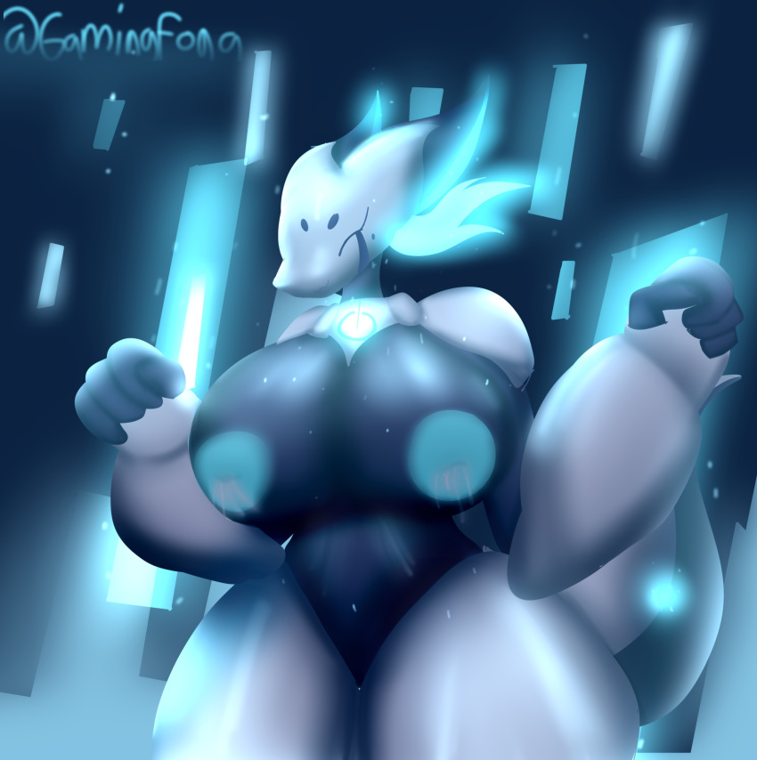 android android_lillia big_breasts breasts fluid furry gamingh0rny glowing large_thighs robot robot_girl simple_background thighs wide_hips