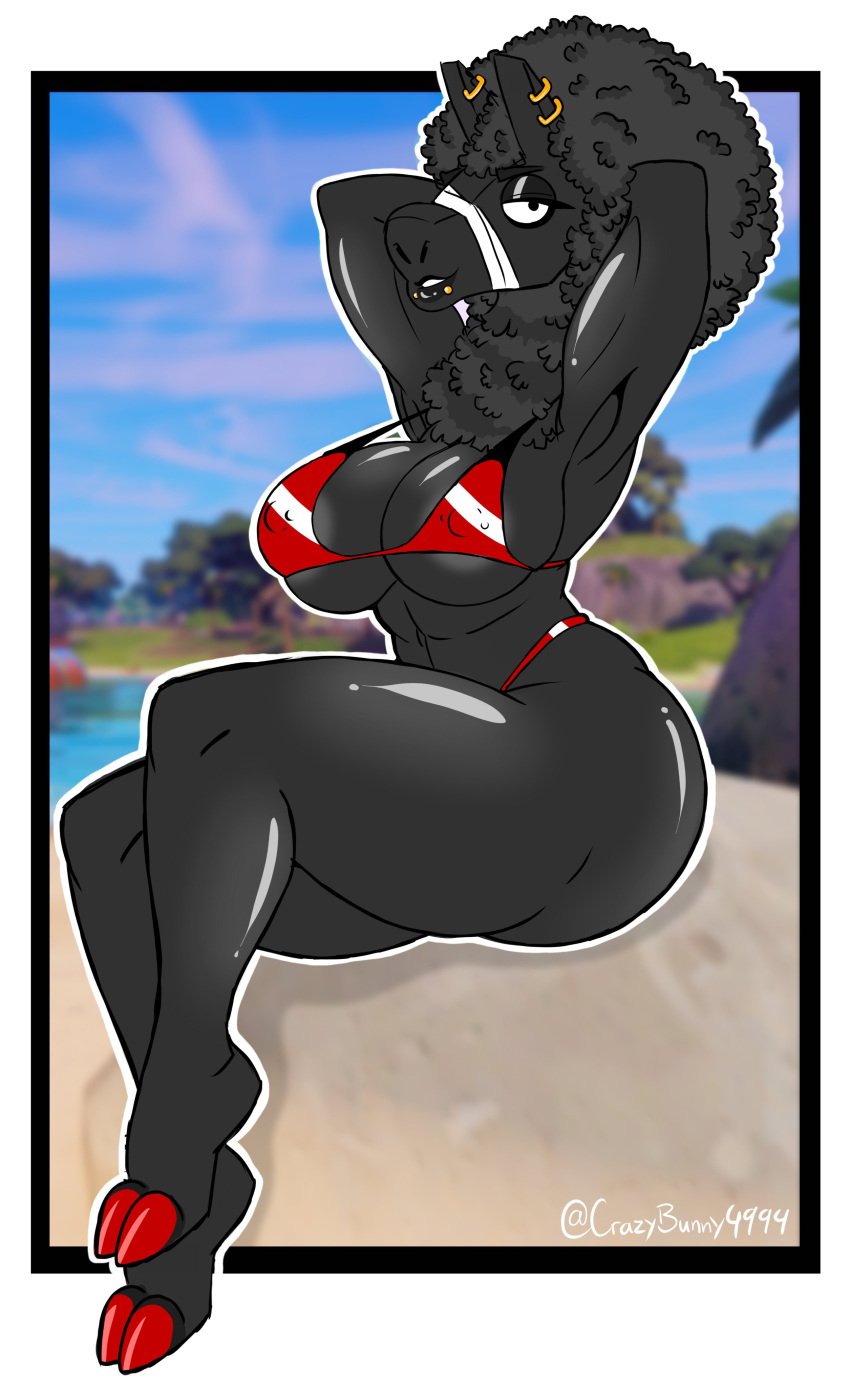 abs afro anthro bikini black_body black_fur black_hair black_lips breasts christomwow clothing crazybunny4994 earring earrings female fortnite fortnite:_battle_royale furry hi_res lt._john_llama muscular muscular_female rule_63 solo solo_female thick_thighs