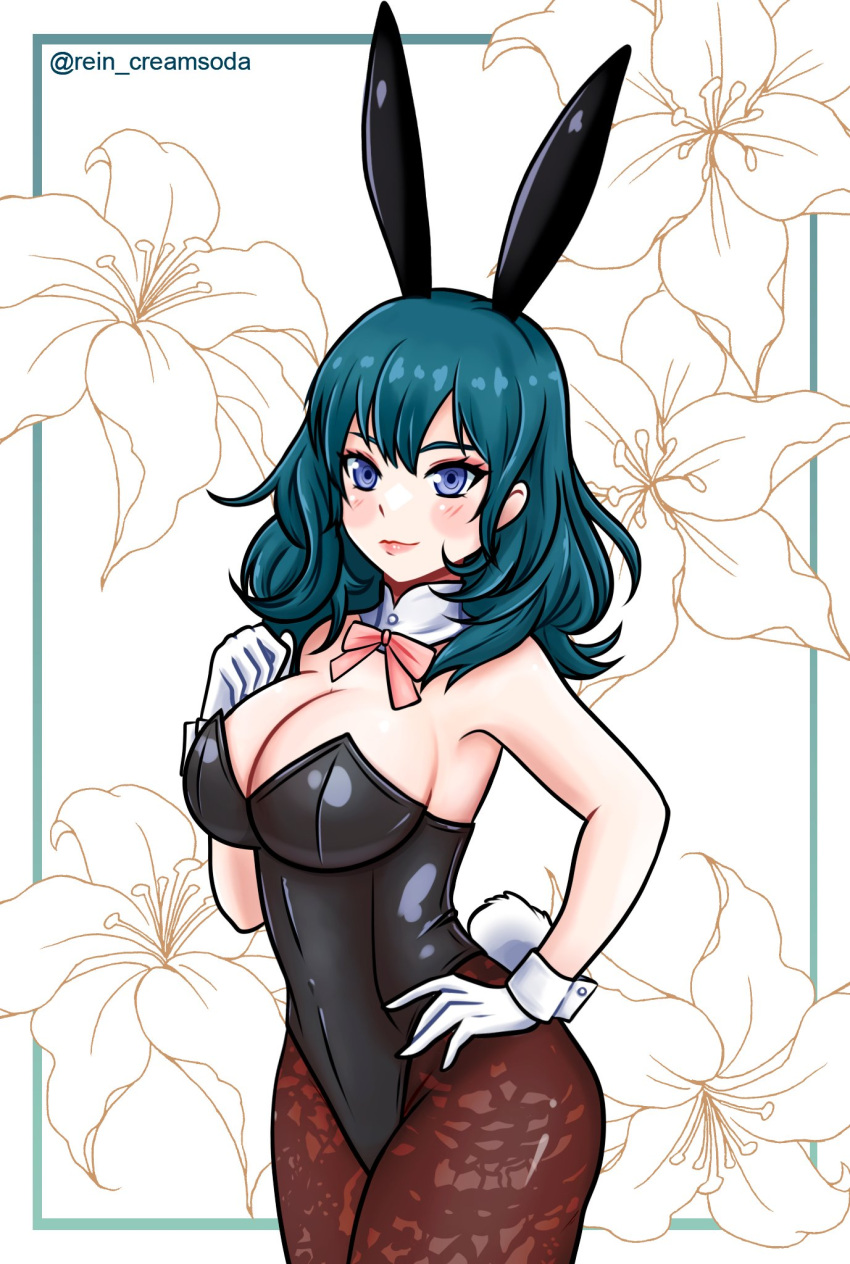 alternate_costume breasts bunny_ears bunny_girl bunnysuit byleth_(fire_emblem) byleth_(fire_emblem)_(female) female female_only fire_emblem fire_emblem:_three_houses looking_at_viewer nintendo rein_creamsoda solo teal_hair year_of_the_rabbit