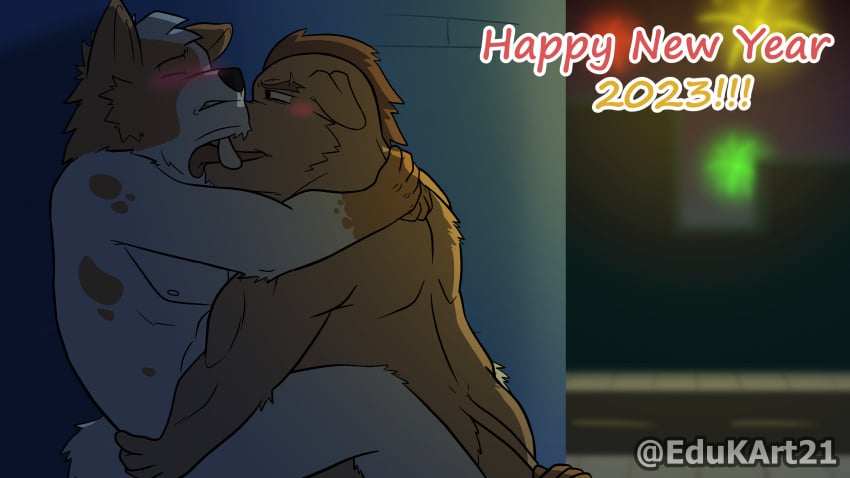 4_toes absurd_res alley anal anal_sex anthro ass belly brown_body brown_fur building canid canine clenched_teeth duo ears_up edukart21 embrace fangs feet fireworks fur hair hi_res hug leaning leaning_back leaning_on_wall licking male male/male mammal muscular neck_lick new_year_2023 night penetration stains street suid suina sus_(pig) teeth toes tongue tongue_out white_body white_fur wild_boar