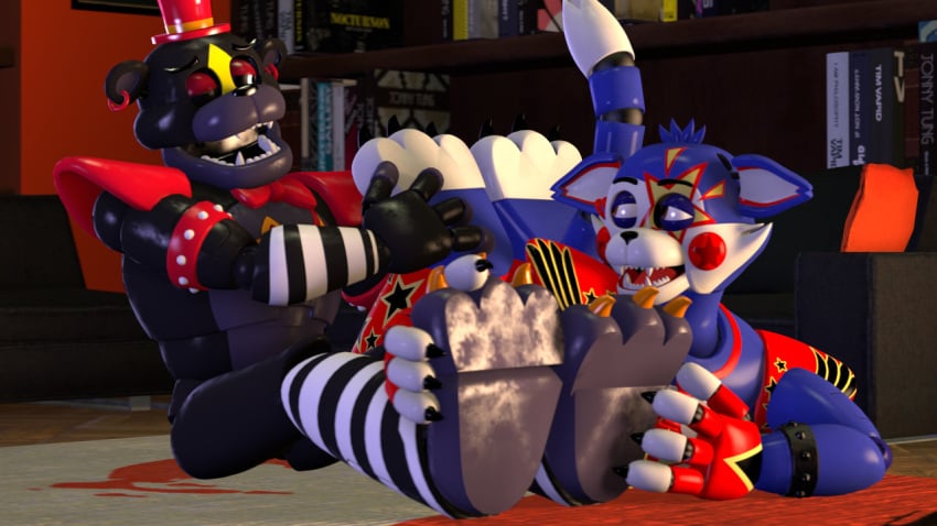 2boys 3d animatronic bear bodypaint domestic_cat five_nights_at_candy's five_nights_at_freddy's five_nights_at_freddy's:_security_breach foot_fetish foot_tickling glamrock_candy glamrock_lefty lefty male_only ursid