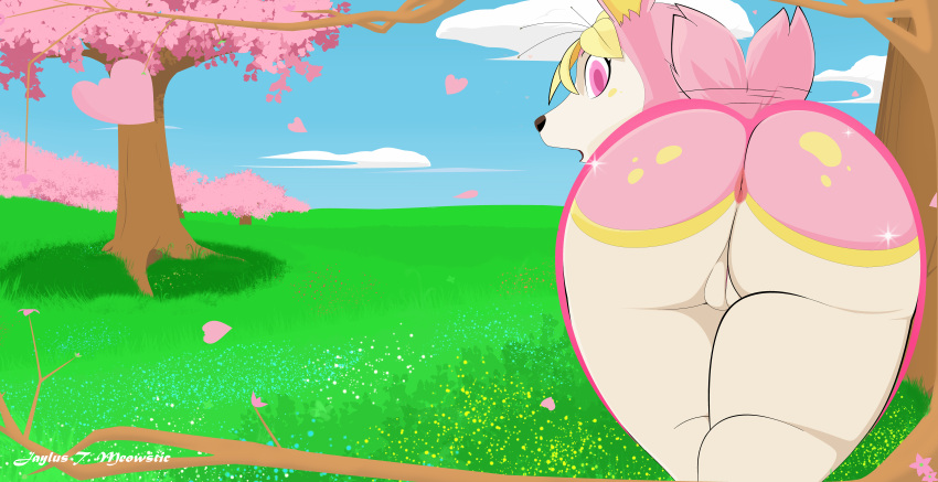 absurd_res anus ass big_butt deerling female feral flower_(anatomy) generation_5_pokemon genitals grassy_field hi_res jaylus_t_meowstic nintendo plant pokémon_(species) pokemon pokemon_(species) presenting pussy signature solo spring_deerling surprise surprised_expression tree wallpaper