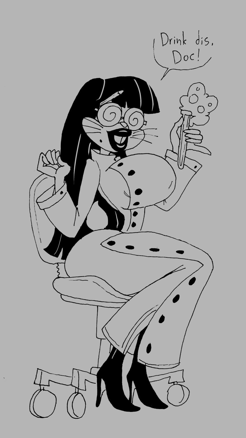 beauty_mark big_breasts big_lips bimbo_goth_bugs black_hair breasts bugs_bunny bunny bunny_tail fembugs_bunny goth labcoat lipstick looney_tunes makeup putricia scientist