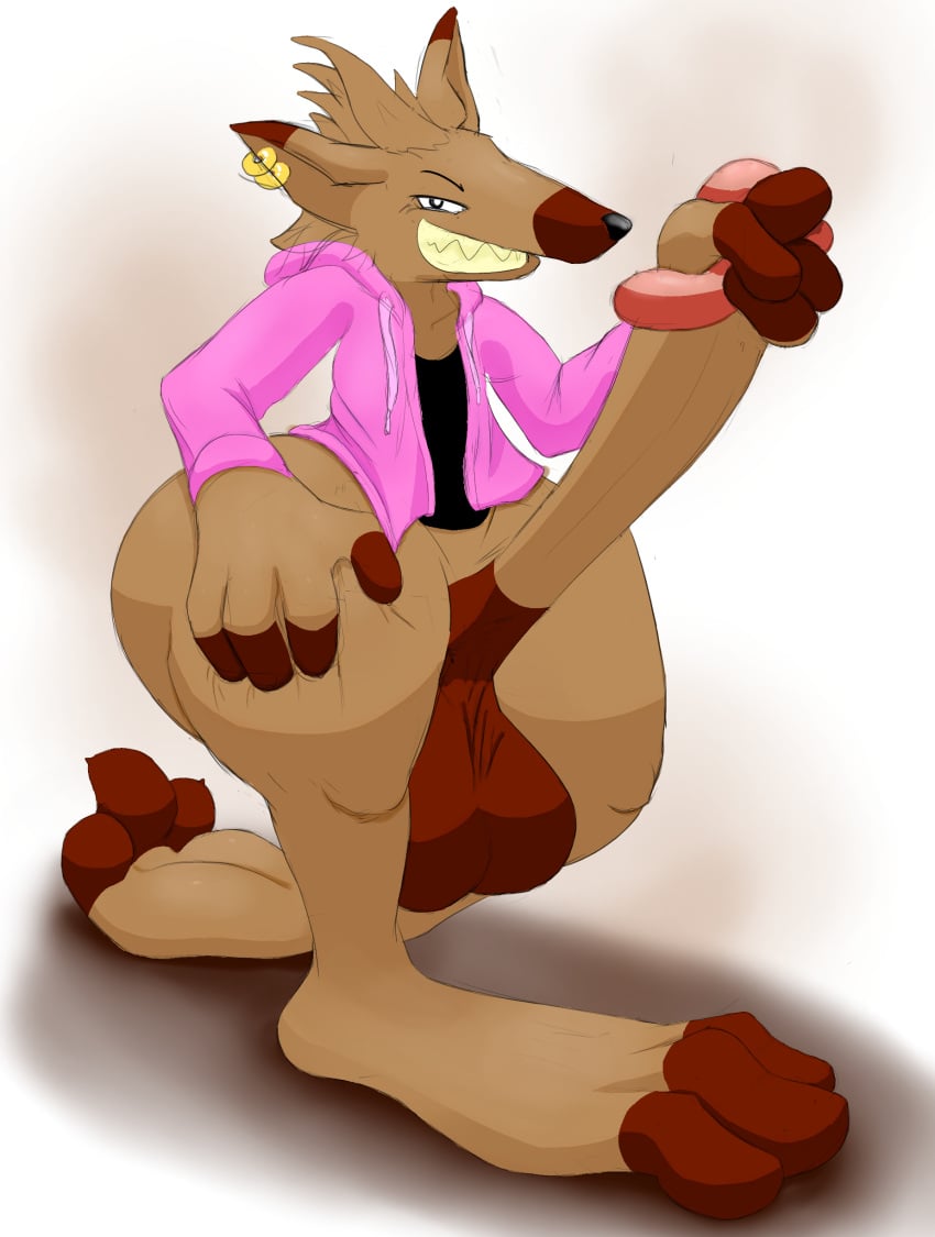 absurd_res anthro ass balls big_balls big_feet big_penis black_clothing brown_body brown_fur clothing dipstick_ears dipstick_fingers dipstick_toes erection feet fur genitals hi_res hoodie huge_cock huge_feet hyper hyper_feet hyper_genitalia hyper_penis male multicolored_body multicolored_ears multicolored_fur penis pink_clothing protzermotzer sharp_teeth shikaiki_(protzermotzer) short_stack shortstack simple_background smile solo teapot_(body_type) teeth topwear two_tone_body two_tone_fur white_background