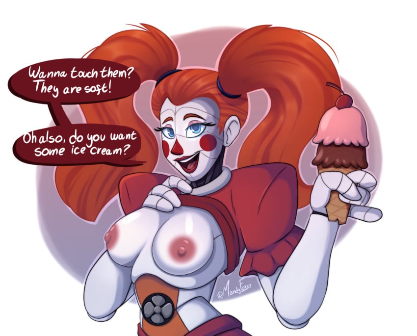 2023 animatronic areola baby_(fnafsl) blue_eyes breasts circus_baby circus_baby_(fnaf) dessert dialogue digital_media_(artwork) english_text exclamation_point female fingers five_nights_at_freddy's five_nights_at_freddy's:_sister_location food holding_food holding_ice_cream holding_object humanoid ice_cream machine mandyfoxy nipples open_mouth question_mark robot robot_humanoid scottgames sister_location solo teeth text tongue white_text