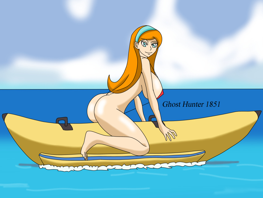 1girls artist_name artist_request barefoot beach blue_eyes bubble_ass bubble_butt commentary commentary_request danny_phantom exhibitionism female female_only ghosthunter1851(artist) jazz_fenton large_ass large_breasts large_butt long_hair naked naked_female ocean red_hair riding sitting solo thick_ass thick_thighs