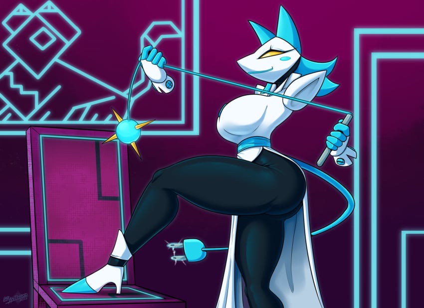 1girls 2022 ass big_ass big_breasts black_pants blue_ears blue_hair breasts cat_ears cat_tail clothed clothed_female deltarune deltarune_chapter_2 female female_focus female_only flail floating_hands foot_on_chair fully_clothed hi_res high_heels highres laranthrod large_ass large_breasts large_butt latiar leg_on_chair loincloth outlet pauldrons robot robot_girl robot_humanoid solo solo_female solo_focus spiked_ball tail tasque_manager_(deltarune) undertale_(series) weapon white_clothing white_high_heels yellow_eyes