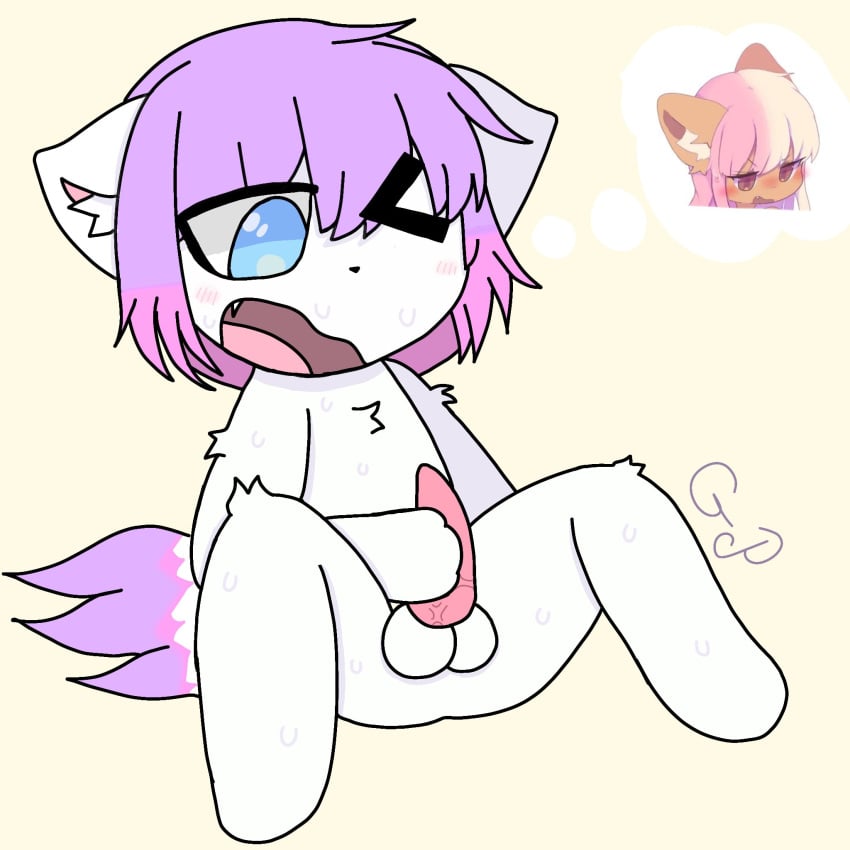 animation_meme_community anthro blue_eyes cat cat_boy cat_ears catboy chibi cute feline femboy furry jerking male male_focus male_only masturbation moaning pastel_colors penis purple_hair sexy_armpits sweat white_fur young yuki_(yuqikun) yuki_dynasti yuqikun