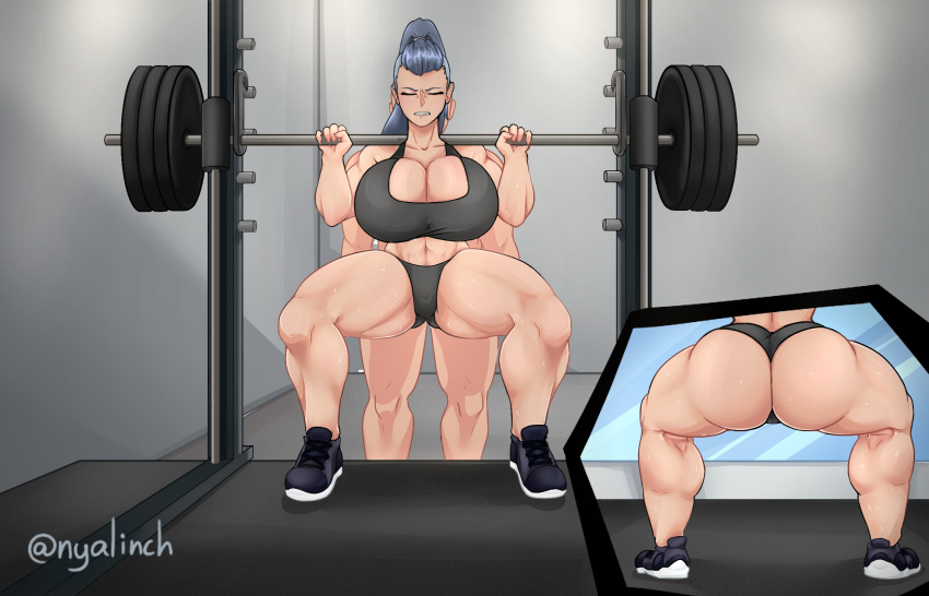 1boy 1girls abs big_ass big_breasts breasts_bigger_than_head buff_female gym_clothes imminent_anal imminent_sex massive_breasts meowlinch muscular_female roxy_(lycanthieves) sports_bikini sports_bra sports_panties squatting sweat tight_clothes tight_clothing tight_panties unaware weightlifting working_out workout workout_clothes