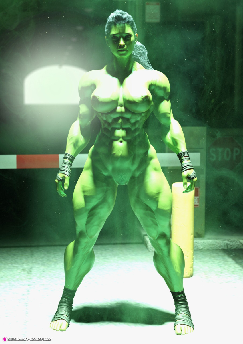 1girls 2022 3d extreme_muscles fanart female female_only front_view green_body green_skin indoors large_breasts looking_at_viewer marvel muscular muscular_female narrow_waist necrophage nude nude_female she-hulk solo solo_female standing veiny veiny_muscles wide_hips