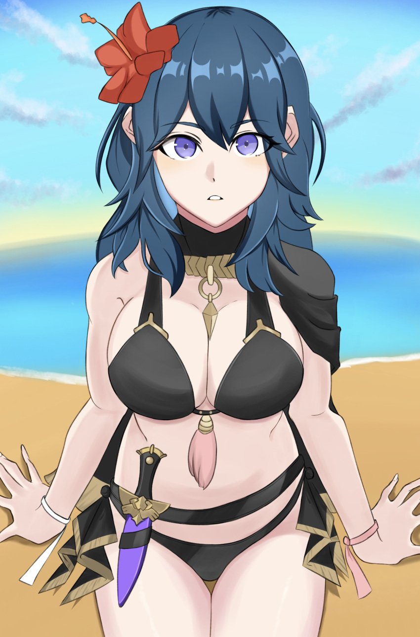 alternate_costume bikini black_bikini black_swimsuit breasts byleth_(fire_emblem) byleth_(fire_emblem)_(female) female female_only fire_emblem fire_emblem:_three_houses fire_emblem_heroes looking_at_viewer nintendo official_alternate_costume ondur solo swimsuit