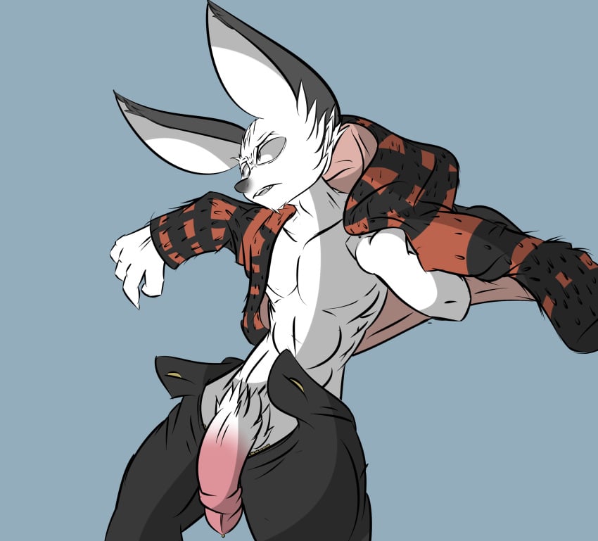 absurd_res anthro bottomwear clothing crotch_tuft genitals hi_res jack_kel_(huf13) lagomorph leporid male mammal muscular pants penis rabbit spicy_flakes sweater topwear tuft