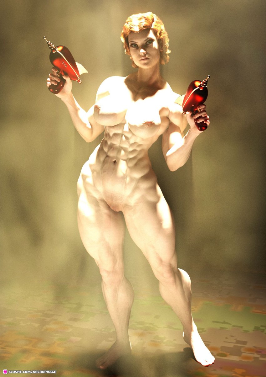 1girls 2022 3d abs extreme_muscles female female_only huge_breasts large_breasts muscular muscular_female necrophage pinup raygun sci-fi science_fiction short_hair solo solo_female standing veiny_muscles