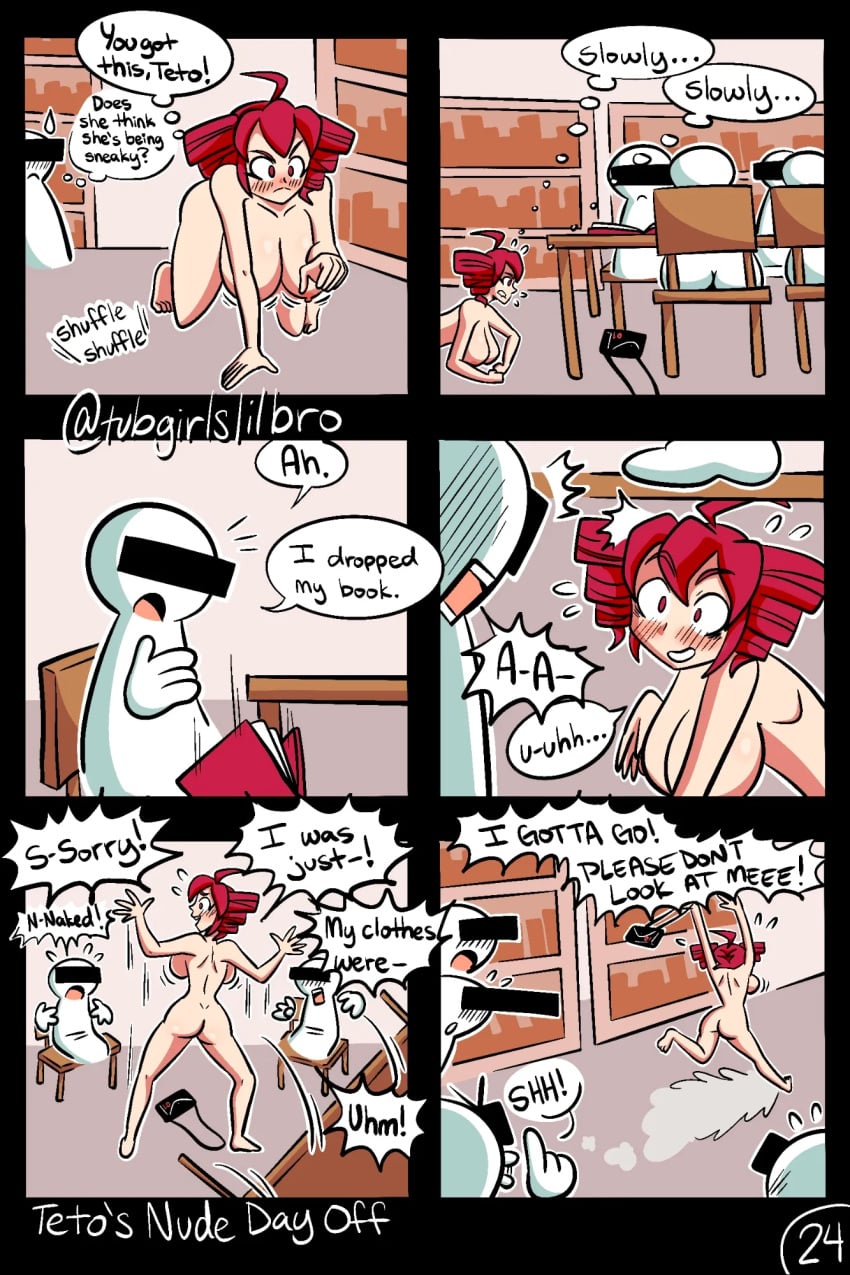 1girls 6koma absolutely_nothing_on anonymous_male ass awkward awkward_smile barefoot blush blushing book bookshelf breasts breasts_bigger_than_head caught_naked clothed_male clothed_male_nude_female comic comic_page completely_naked completely_nude completely_nude_female embarrassed embarrassed_nude_female enf enf_trying_to_avoid_being_caught english_text exhibitionism eye_contact feet female female_focus hanging_breasts hi_res highres huge_breasts kasane_teto library looking_down looking_up naked naked_female nude nude_female on_knees open_mouth page_24 public public_exposure public_indecency public_nudity purse reading reading_book red_hair running running_away shhhh_quiet sneaking sneaky swinging_breasts synthesizer_v tagme text text_bubble thick_thighs thigh_gap tubgirlslilbro unintentional_exhibitionism utau vocaloid