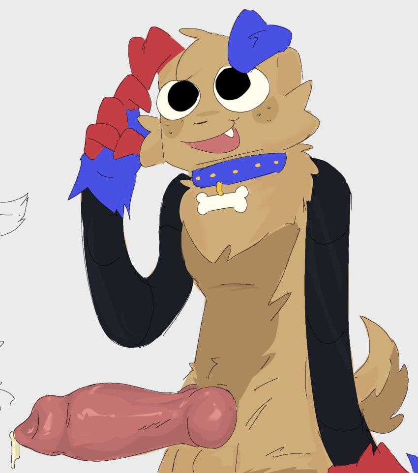 1boy beige_fur black_fur blue_claws blue_ears blue_fur blush blushcrunch_studio claws collar dandy's_world dandys_world goob_(dandy's_world) hi_res hyper hyper_balls hyper_penis multicolored_body multicolored_ears pageeeeeeee probably_stinks red_claws red_ears red_fur roblox roblox_game simple_background solo