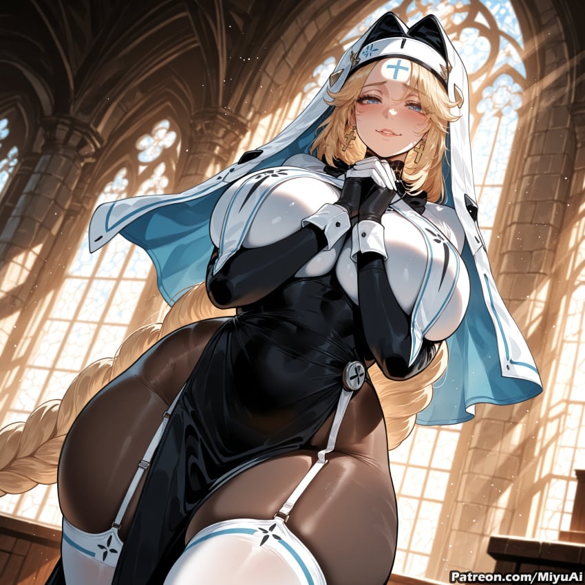 1girl ai_assisted ai_generated blonde_hair blue_eyes blush braid breasts church curvaceous curvy curvy_female curvy_figure dress female garter_straps gloves goddess_of_victory:_nikke habit huge_breasts indoors long_hair looking_at_viewer miyuai nikke nun parted_lips rapunzel_(nikke) smile solo thick thick_ass thick_butt thick_hips thick_legs thick_thighs thighhighs thighs voluptuous voluptuous_female wide_hips wide_thighs window