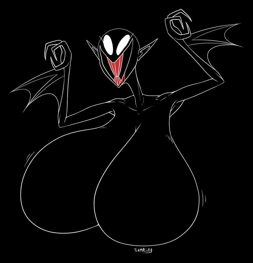 blood breasts bust_portrait featureless_breasts female huge_breasts jumjumbalaya monster motion_lines sharp_teeth tlumpling vampire white_eyes