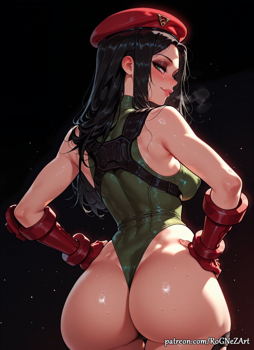 1girl 2026 ai_generated alice_(madness_returns) alice_in_wonderland alice_liddell alice_madness_returns anime ass bare_shoulders beret black_hair blush boobs breasts buttocks cleavage cosplay crossover eye_contact female female_focus flushed from_behind gloves green_eyes green_leotard hands_on_hips handwear hat highleg highleg_leotard highres leotard long_hair looking_at_viewer looking_back medium_breasts nsfw patreon red_gloves red_headwear rognezart smile smiling solo sweat sweaty thong_leotard very_long_hair