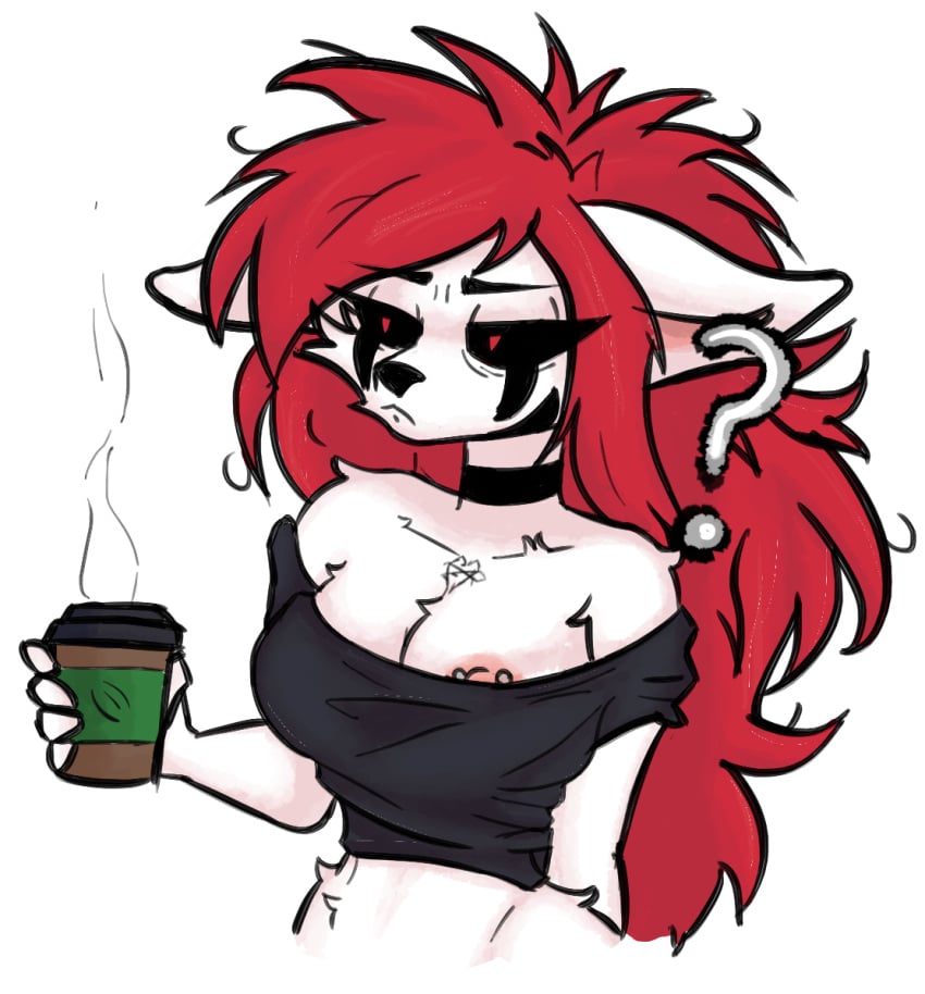 1girls anthro areola areolae bad_bitch big_breasts big_ears big_eyelashes black_clothing black_lips black_markings black_sclera black_shirt breasts busty busty_female cat_ears cat_girl catgirl chocker cleavage coffee coffee_cup colored cute digital_media_(artwork) earring eepy fanart felid feline felis female female_anthro female_focus female_only fur furry furry_female furry_only goth goth_furry goth_girl heart hips infie infie_(snfw) just_woke_up lips long_hair mammal marking markings markings_on_face mature mature_female necrolourian_(species) nipple_piercing nipple_slip nipple_visible nipples no_ai non-human nose oc original original_character question_mark red_eyes red_hair redhead_female redheaded_female sleepy slutty_female smiling snfw snfw_(artist) solo solo_female sticker symbol symbol_on_chest tattoo tattoo_on_chest touching_breast touching_breasts white_fur white_skin xelfaye