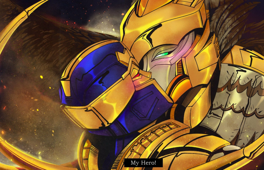 airazor artist_request beast_wars blackarachnia blush dialogue eye_contact female_only kissing no_source source_request transformers wings yuri