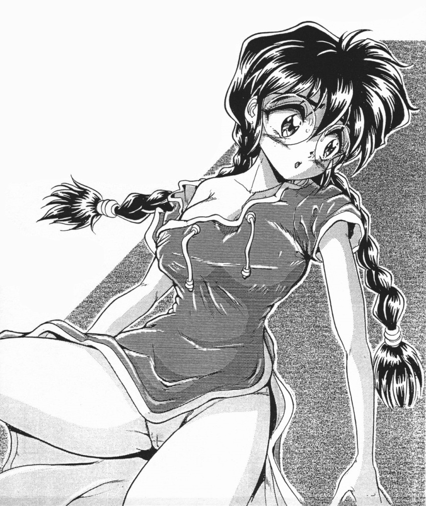 1girls big_breasts blush braid breasts busty cameltoe chinese_clothes clothing female female_only glasses hi_res large_breasts legs lying monochrome open_mouth panties pantyshot ri_kohran sakura_taisen sakura_wars sega solo thighs twin_braids underwear untied voluptuous