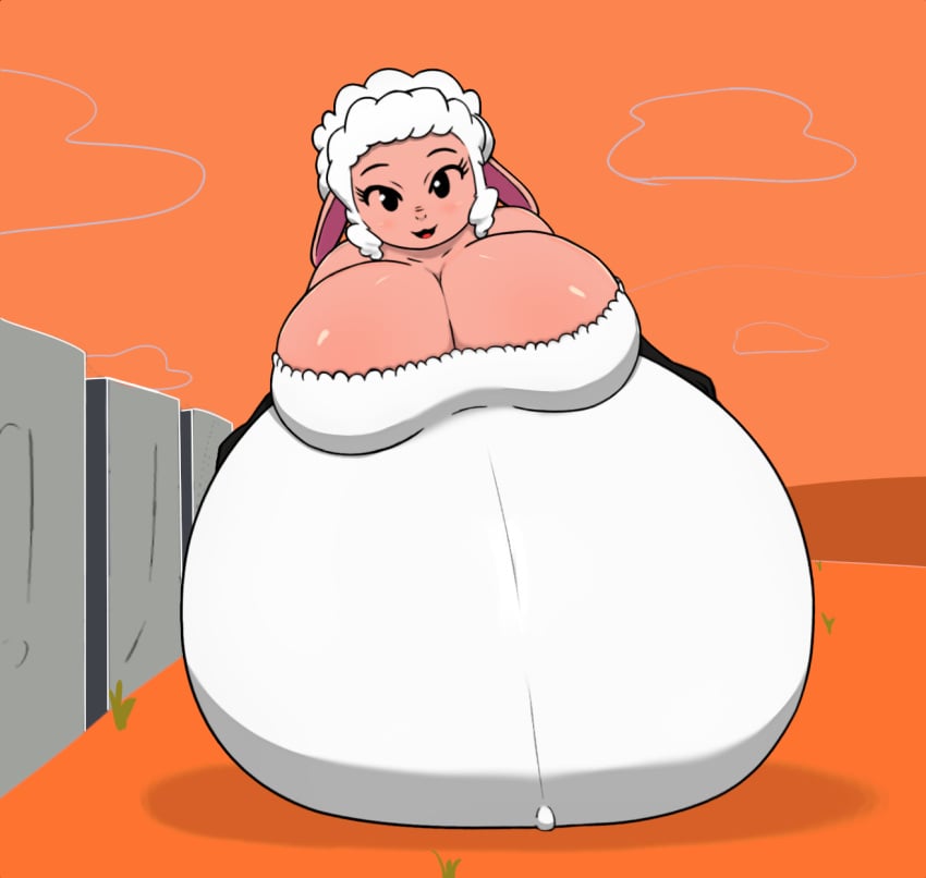 anthro big_breasts breasts cumflation female female_focus female_only furry huge_breasts hyper hyper_belly justapotato lamb large_breasts leggy_lamb looking_at_viewer pregnant sheep