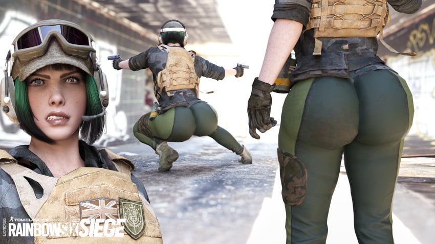 3d absurd_res bubble_butt ela_(rainbow_six) fake_ass gun huge_ass lioncrud rainbow_six rainbow_six_siege solo tight_clothing