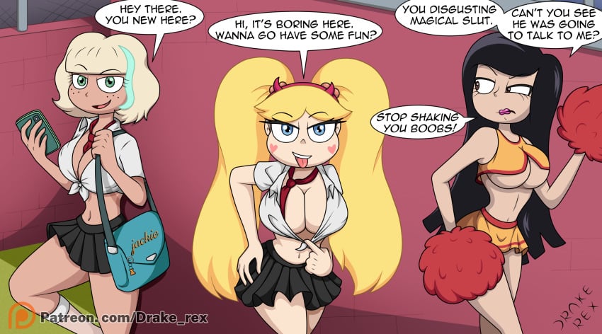 big_breasts brittany_wong brittney_wong drakerex english_text female female_only jackie_lynn_thomas knee_socks kneehighs kneesocks long_hair multiple_girls school_uniform schoolgirl seductive socks star_butterfly star_vs_the_forces_of_evil tagme text twintails white_socks