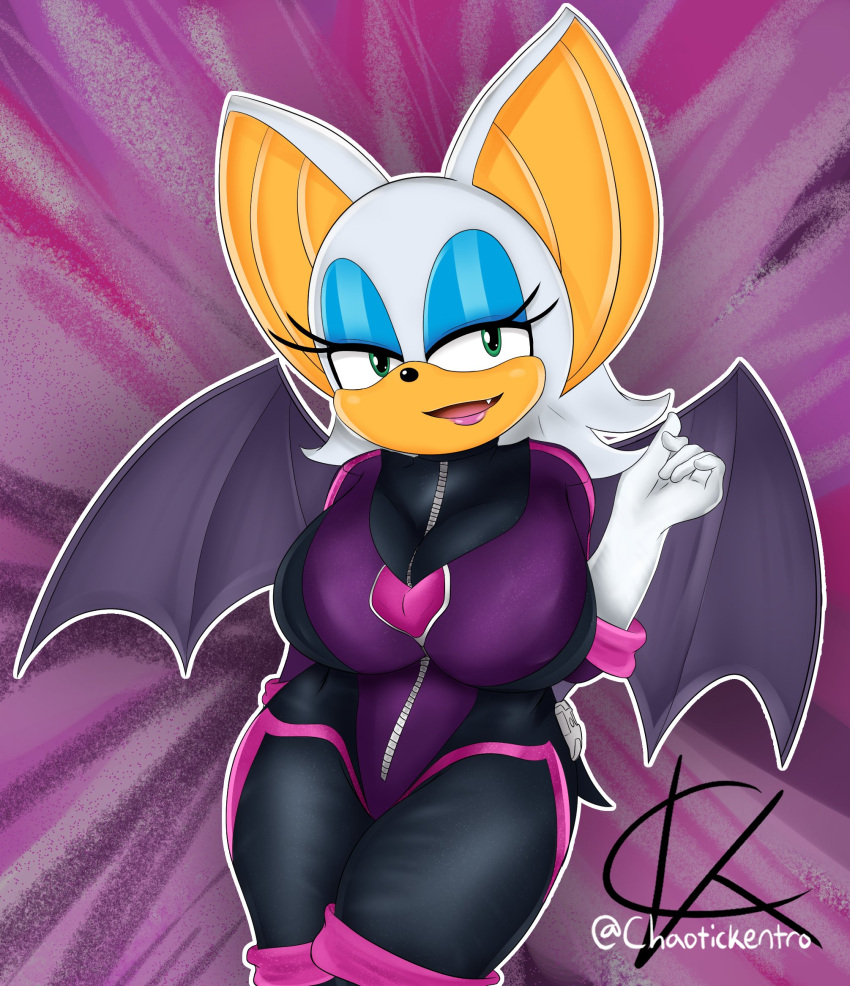 1girls alternate_version_available bat_ears bat_wings bodysuit chaotickentro fang female female_focus female_only front_zipper furry hi_res jpeg netflix open_mouth purple_background rouge_the_bat rouge_the_bat_(prime) signature solo sonic_(series) sonic_prime sonic_the_hedgehog_(series) wings zipper