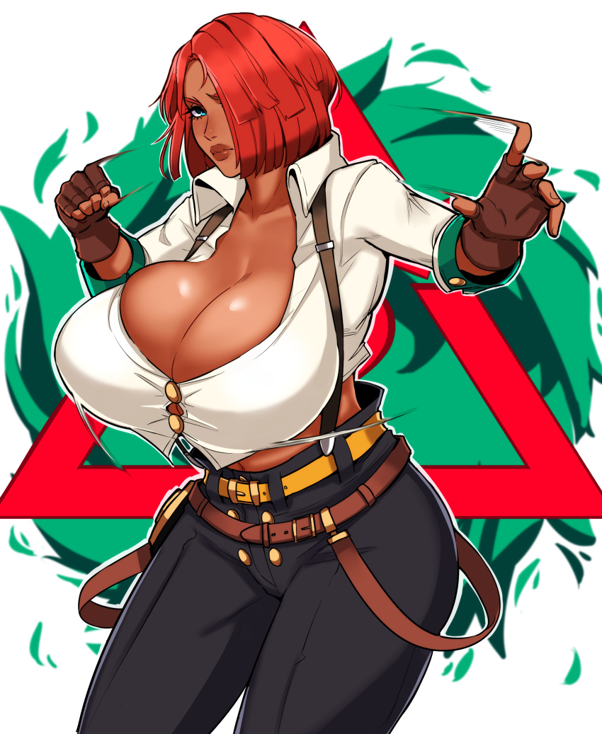 alecto_0 brazilian brazilian_female breasts dark_skin female giovanna_(guilty_gear) green_eyes guilty_gear huge_breasts lips red_hair rei_(guilty_gear) short_hair tan tan_body tan_skin