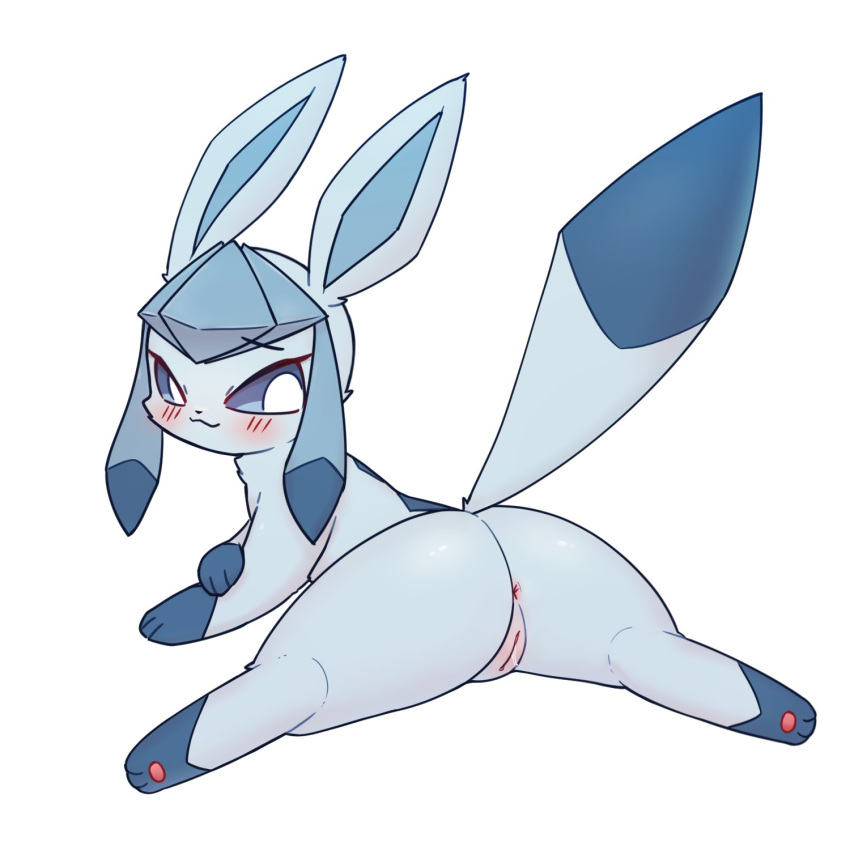 anus ass blue_body blue_eyes blush eeveelution female feral generation_4_pokemon genitals glaceon hi_res looking_at_viewer lying nintendo park_horang pawpads paws pokémon_(species) pokemon pokemon_(species) pussy solo spread_legs spreading