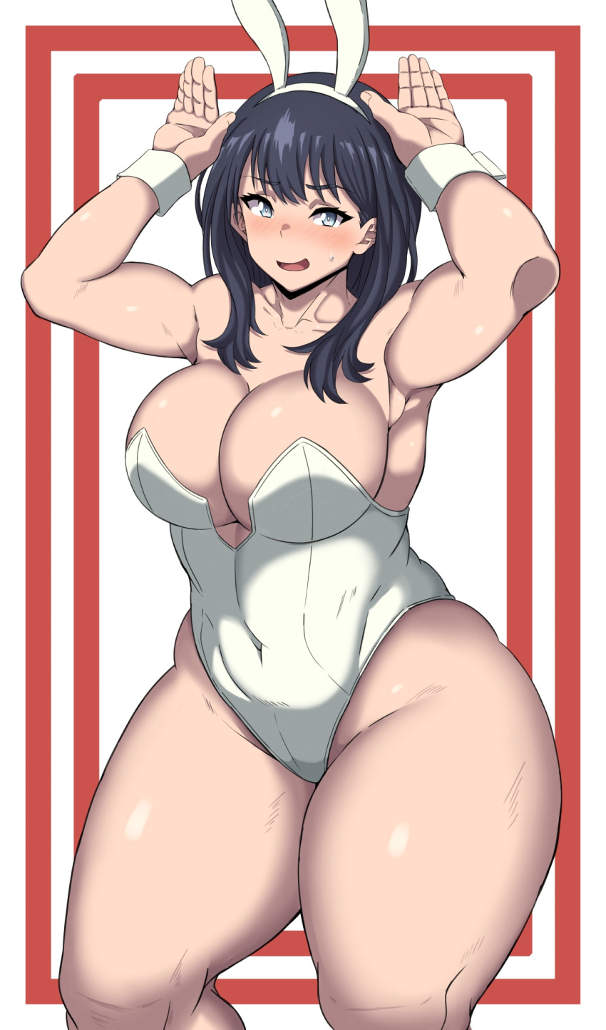 1girls armpits big_breasts black_hair blue_eyes breasts bunny_ears bunny_girl bunny_pose bunnysuit fake_animal_ears female female_only huge_breasts leotard oryuto solo ssss.gridman standing takarada_rikka thick_thighs voluptuous wide_hips