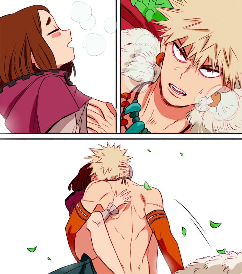 1boy 1boy1girl 1girls blonde blonde_hair blonde_hair_male bottomless breast_grab brown_hair brown_hair_female brunette closed_eyes clothed clothed_sex embrace embracing embracing_each_other eyes_closed female heavy_breathing hugging katsuki_bakugou male male/female my_hero_academia ochako_uraraka on_lap open_mouth red_eyes sex shirtless sleeves spiky_hair straight superevey