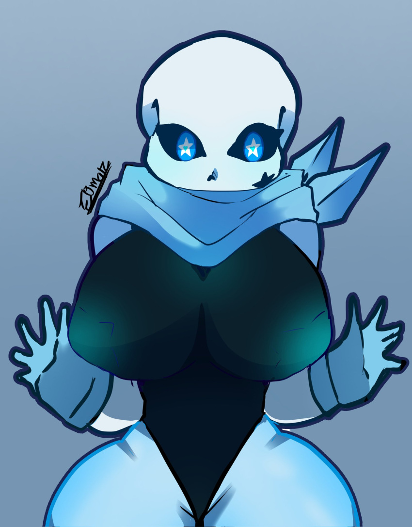 big_breasts big_thighs breasts ectobody ectobreasts eosftwit female_sans rule_63 sans sans_au solo solo_female star_eyes tagme underswap_sans undertale undertale_(series) undertale_au