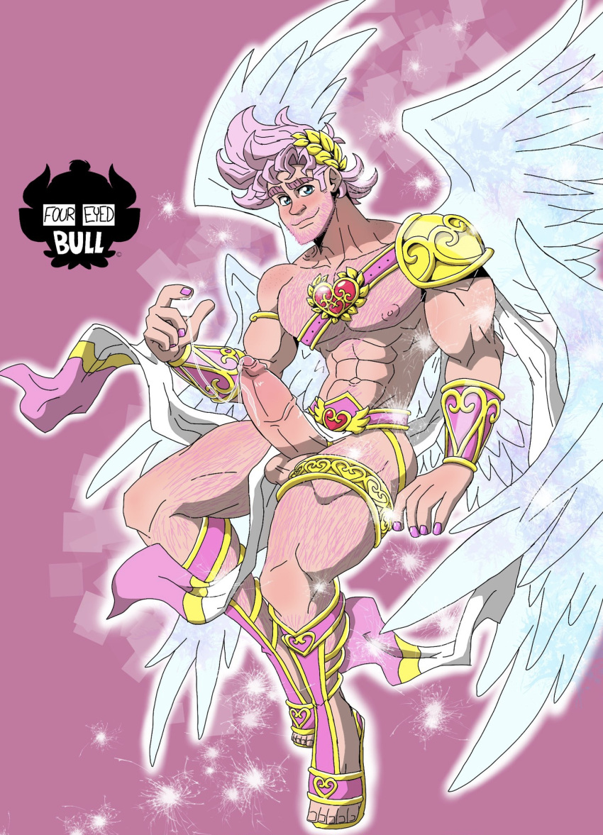 cabaret_bara_series cupid_(cosplay) erect_penis erection finn_(cabaret_bara) foureyedbull hairy_chest hard_on looking_at_viewer male male_only muscles muscular muscular_male pink_hair precum precum_drip thick_penis thick_thighs twitter_user_oc uncut veiny_penis wings